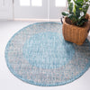 Unique Loom Outdoor Border T-KZOD1 Aqua Area Rug Round Lifestyle Image