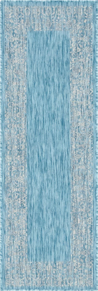 Unique Loom Outdoor Border T-KZOD1 Aqua Area Rug Runner Top-down Image