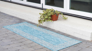 Unique Loom Outdoor Border T-KZOD1 Aqua Area Rug Runner Lifestyle Image