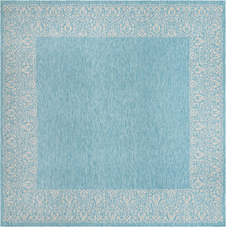 Unique Loom Outdoor Border T-KZOD1 Aqua Area Rug Square Lifestyle Image