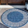 Unique Loom Outdoor Border T-KZOD1 Blue Area Rug Round Lifestyle Image
