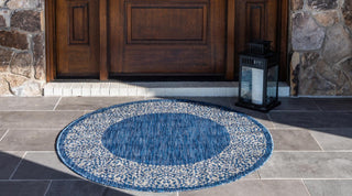 Unique Loom Outdoor Border T-KZOD1 Blue Area Rug Round Lifestyle Image