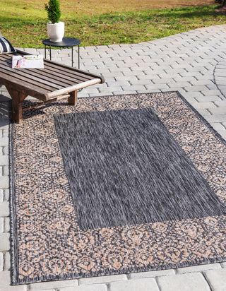 Unique Loom Outdoor Border T-KZOD1 Charcoal Gray Area Rug Rectangle Lifestyle Image Feature