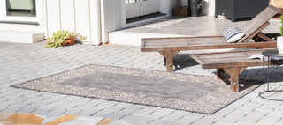 Unique Loom Outdoor Border T-KZOD1 Charcoal Gray Area Rug Rectangle Lifestyle Image