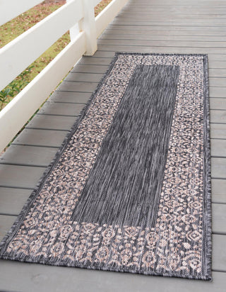 Unique Loom Outdoor Border T-KZOD1 Charcoal Gray Area Rug Runner Lifestyle Image