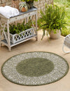 Unique Loom Outdoor Border T-KZOD1 Green Area Rug Round Lifestyle Image