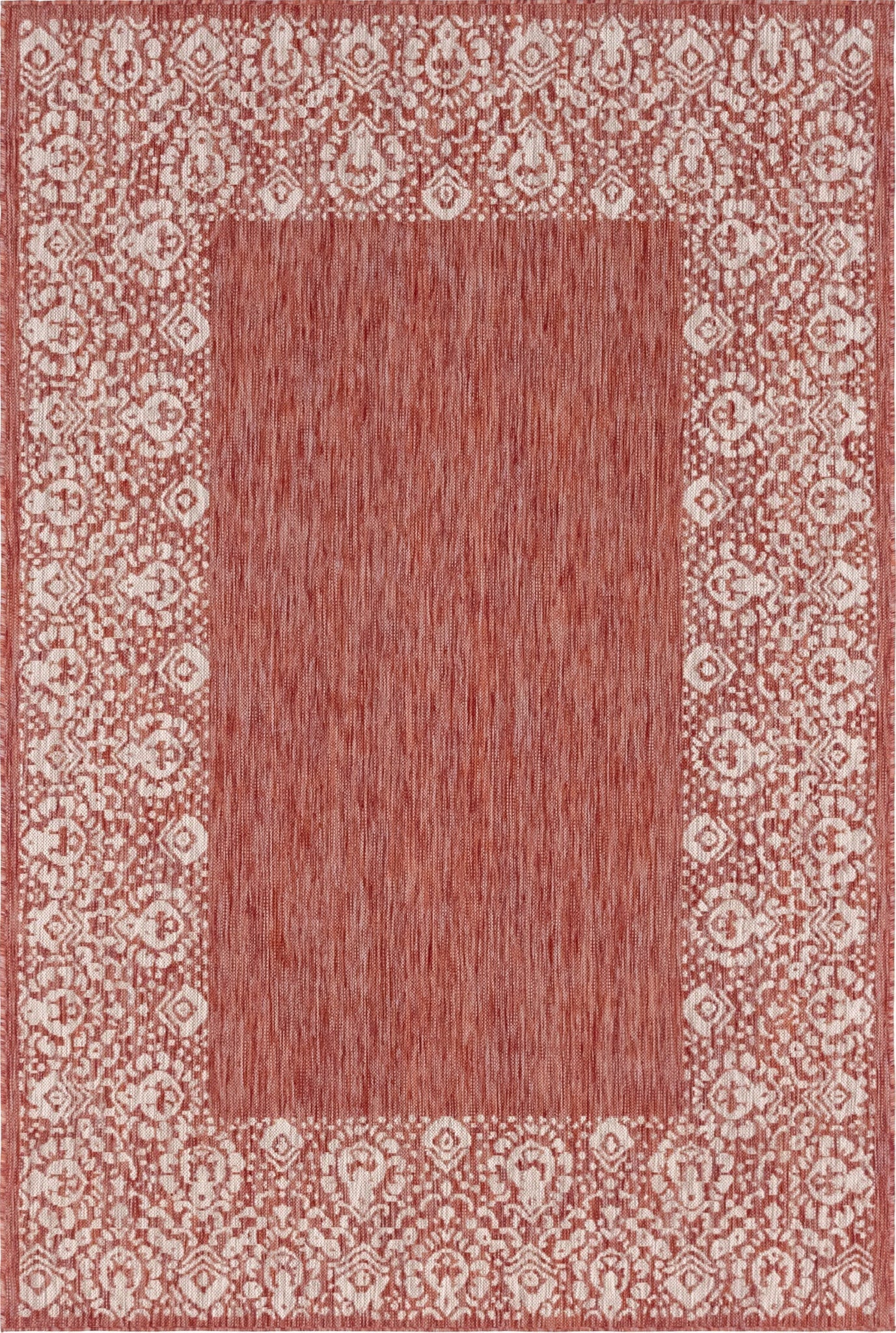Unique Loom Outdoor Border T-KZOD1 Rust Red Area Rug main image