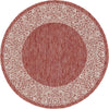 Unique Loom Outdoor Border T-KZOD1 Rust Red Area Rug Round Top-down Image