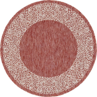 Unique Loom Outdoor Border T-KZOD1 Rust Red Area Rug Round Top-down Image