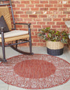 Unique Loom Outdoor Border T-KZOD1 Rust Red Area Rug Round Lifestyle Image