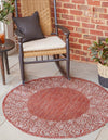 Unique Loom Outdoor Border T-KZOD1 Rust Red Area Rug Round Lifestyle Image