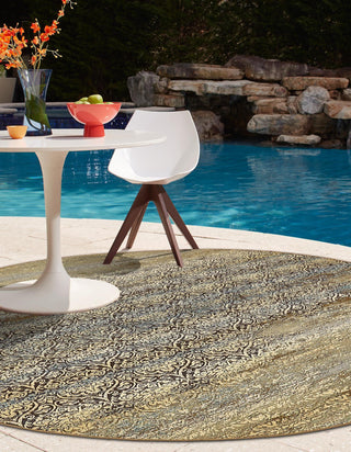 Unique Loom Outdoor Botanical OWE-EDEN-190 Beige Area Rug Round Lifestyle Image