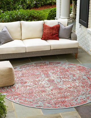 Unique Loom Outdoor Botanical OWE-EDEN-191 Light Blue Area Rug Round Lifestyle Image