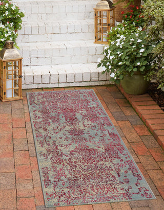 Unique Loom Outdoor Botanical OWE-EDEN-191 Light Blue Area Rug Runner Lifestyle Image