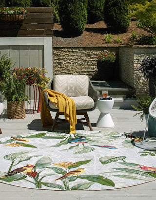 Unique Loom Outdoor Botanical OWE-EDEN-25 Multi Area Rug Round Lifestyle Image