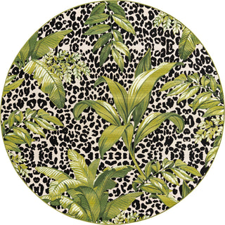 Unique Loom Outdoor Botanical OWE-EDEN-823 Green Area Rug Round Top-down Image