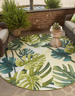 Unique Loom Outdoor Botanical OWE-EDEN-91 Green Area Rug Round Lifestyle Image