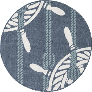 Unique Loom Outdoor Coastal OWE-CSTL1 Navy Blue Area Rug Round Top-down Image