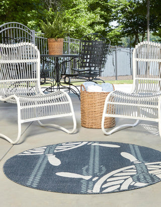 Unique Loom Outdoor Coastal OWE-CSTL1 Navy Blue Area Rug Round Lifestyle Image