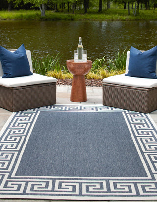 Unique Loom Outdoor Coastal OWE-CSTL10 Navy Blue Area Rug Rectangle Lifestyle Image