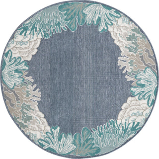 Unique Loom Outdoor Coastal OWE-CSTL3 Navy Blue Area Rug Round Top-down Image