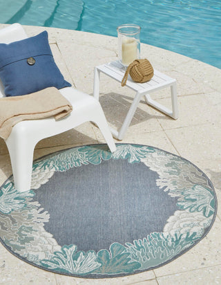 Unique Loom Outdoor Coastal OWE-CSTL3 Navy Blue Area Rug Round Lifestyle Image