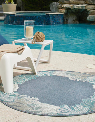 Unique Loom Outdoor Coastal OWE-CSTL3 Navy Blue Area Rug Round Lifestyle Image