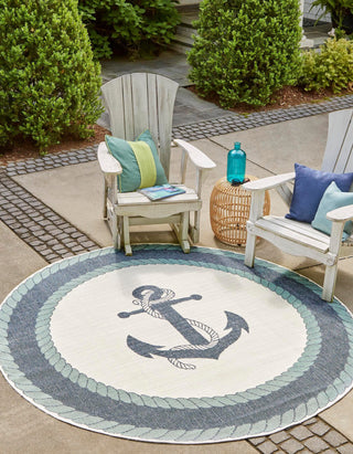 Unique Loom Outdoor Coastal OWE-CSTL5 Navy Blue Area Rug Round Lifestyle Image