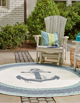 Unique Loom Outdoor Coastal OWE-CSTL5 Navy Blue Area Rug Round Lifestyle Image