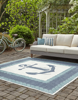 Unique Loom Outdoor Coastal OWE-CSTL5 Navy Blue Area Rug Square Lifestyle Image