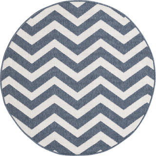 Unique Loom Outdoor Coastal OWE-CSTL7 Navy Blue Area Rug Round Top-down Image