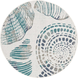 Unique Loom Outdoor Coastal OWE-CSTL8 Ivory Area Rug Round Top-down Image
