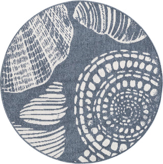 Unique Loom Outdoor Coastal OWE-CSTL8 Navy Blue Area Rug Round Top-down Image