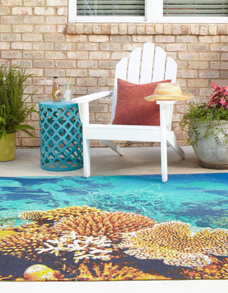 Unique Loom Outdoor Coastal OWE-EDEN-92 Multi Area Rug Square Lifestyle Image