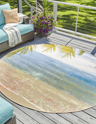 Unique Loom Outdoor Coastal OWE-EDEN-959 Multi Area Rug Round Lifestyle Image