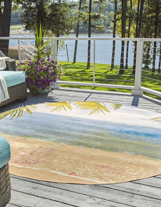 Unique Loom Outdoor Coastal OWE-EDEN-959 Multi Area Rug Round Lifestyle Image