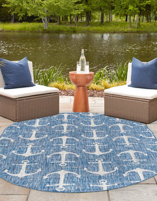 Unique Loom Outdoor Coastal T-KZOD20 Blue Area Rug Oval Lifestyle Image