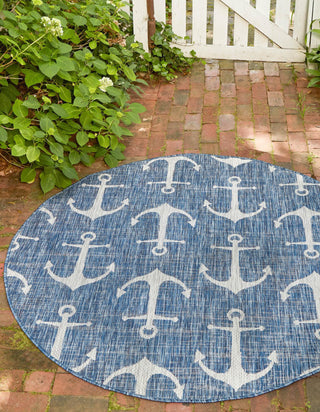 Unique Loom Outdoor Coastal T-KZOD20 Blue Area Rug Round Lifestyle Image