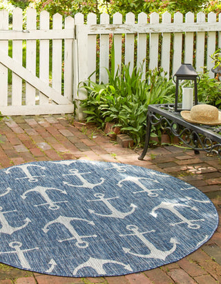 Unique Loom Outdoor Coastal T-KZOD20 Blue Area Rug Round Lifestyle Image