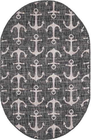 Unique Loom Outdoor Coastal T-KZOD20 Charcoal Area Rug Oval Top-down Image