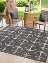 Unique Loom Outdoor Coastal T-KZOD20 Charcoal Area Rug Square Lifestyle Image