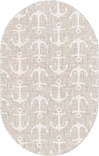 Unique Loom Outdoor Coastal T-KZOD20 Gray Area Rug Oval Top-down Image