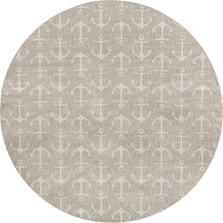 Unique Loom Outdoor Coastal T-KZOD20 Gray Area Rug Round Top-down Image