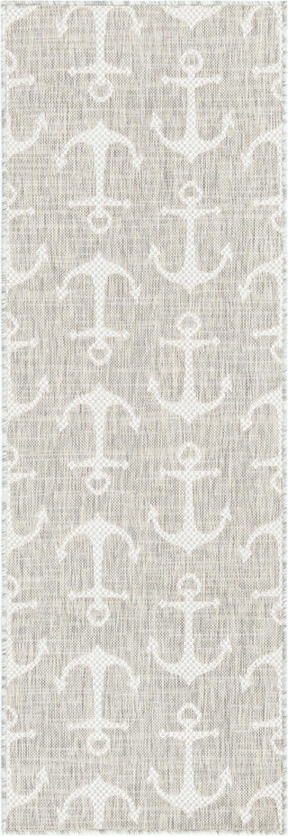 Unique Loom Outdoor Coastal T-KZOD20 Gray Area Rug Runner Top-down Image