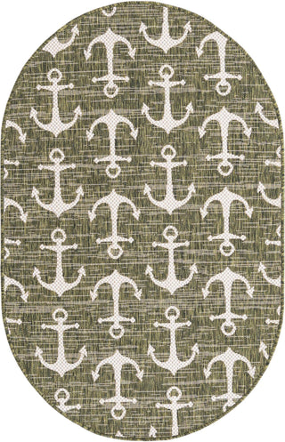 Unique Loom Outdoor Coastal T-KZOD20 Green Area Rug Oval Top-down Image