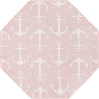 Unique Loom Outdoor Coastal T-KZOD20 Pink Area Rug Octagon Top-down Image