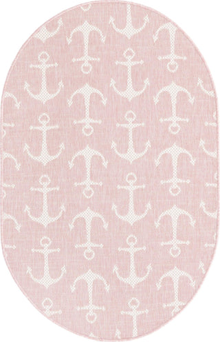 Unique Loom Outdoor Coastal T-KZOD20 Pink Area Rug Oval Top-down Image