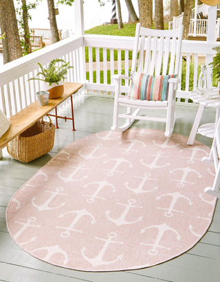 Unique Loom Outdoor Coastal T-KZOD20 Pink Area Rug Oval Lifestyle Image