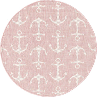 Unique Loom Outdoor Coastal T-KZOD20 Pink Area Rug Round Top-down Image