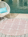 Unique Loom Outdoor Coastal T-KZOD20 Pink Area Rug Round Lifestyle Image
